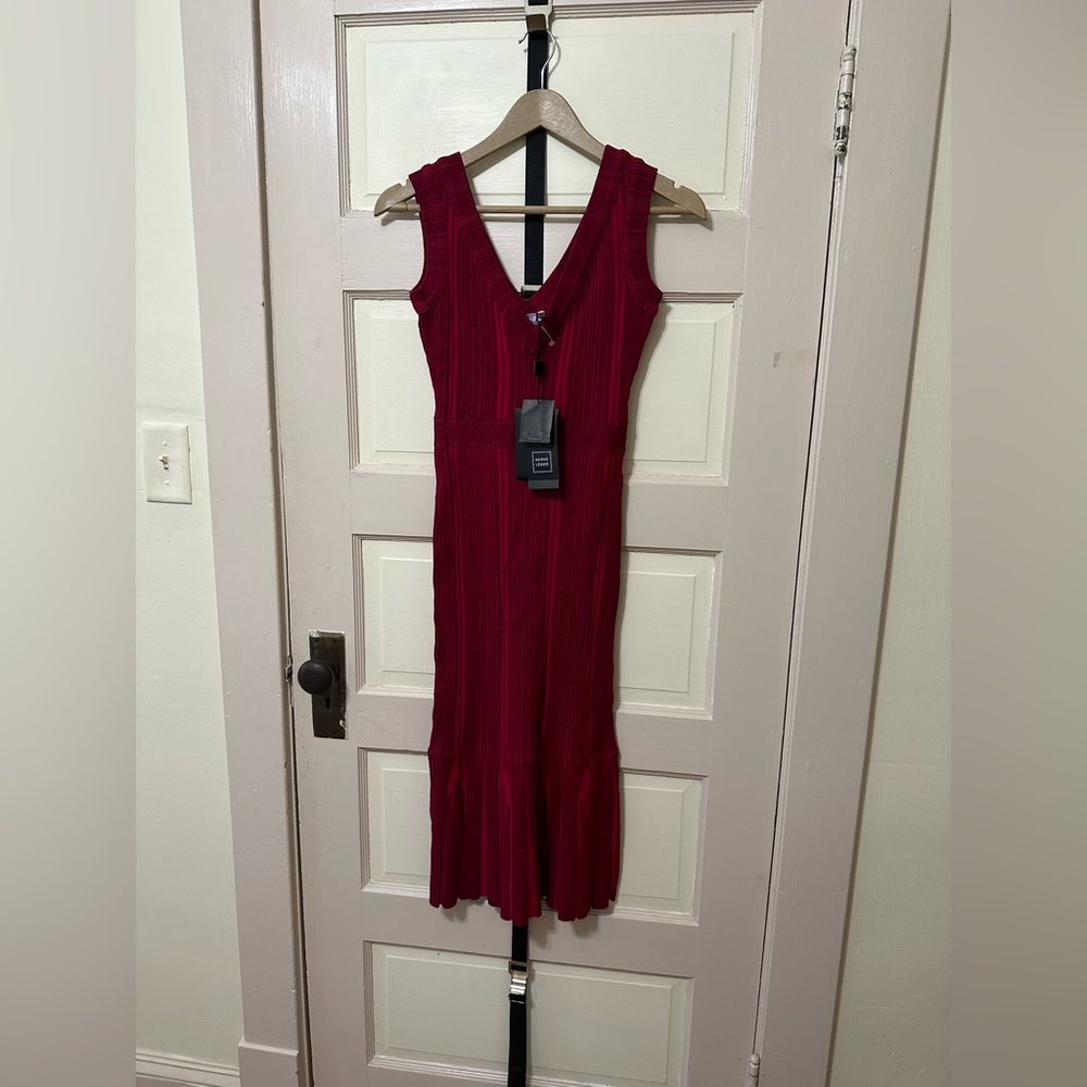New with Tag Herve Leger Deep V Neck Midi Dress Size S